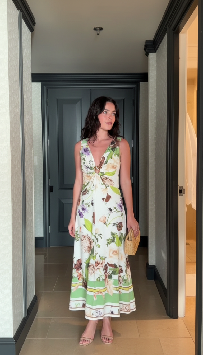 White Floral V-Neck Twist Front Maxi Dress product image 7