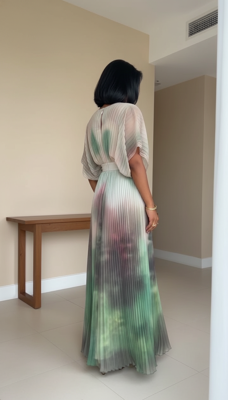 Green Ombre Print V-Neck Pleated Maxi Dress product image 7