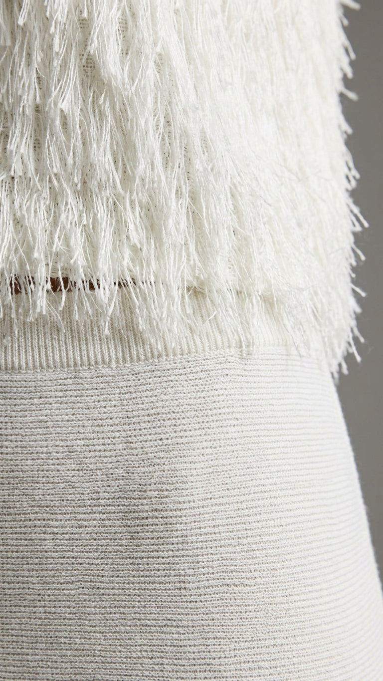 Ivory Poise Evening Ribbed Skirt Set Ivory Skirt Set with Flowing silhouette and Ribbed Knit texture, additional styling view for City Dinner, a cafe plan, Fall city dinners, cafe plans, gallery evenings, and polished weekend styling, Euro Chic Premium by floravincie