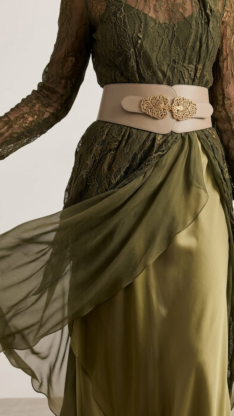 Olive Green Allure Evening Satin Maxi Dress Olive Green Maxi Dress with Asymmetric silhouette and Satin texture, additional styling view for City Dinner, a gallery evening, Fall city dinners, cafe plans, gallery evenings, and polished weekend styling, US by floravincie