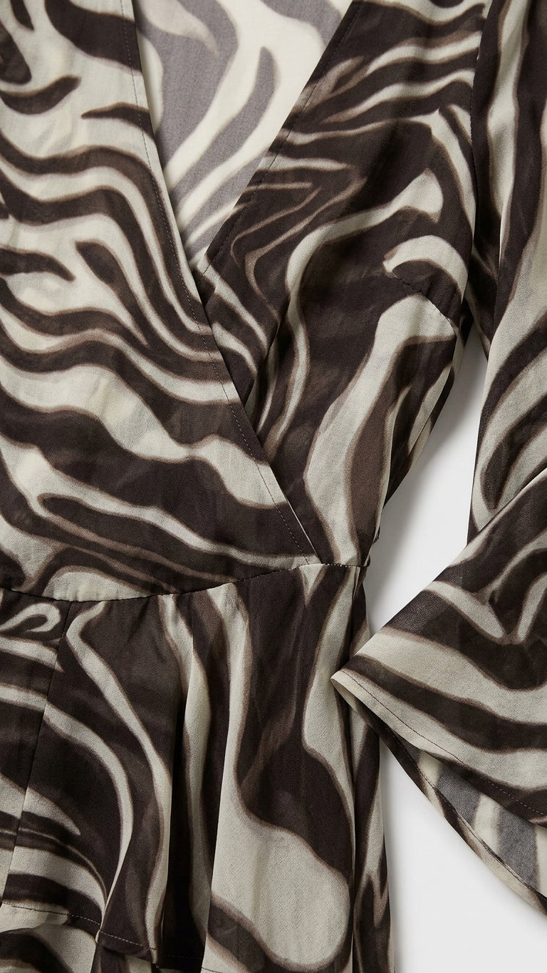 Dark Brown Lustre Wedding Guest Animal Print Romper Dark Brown Romper with Relaxed Fit silhouette and Textured texture, additional styling view for Wedding Guest, a gallery evening, Fall current summer selling first with a light late-summer/pre-fall accen by floravincie