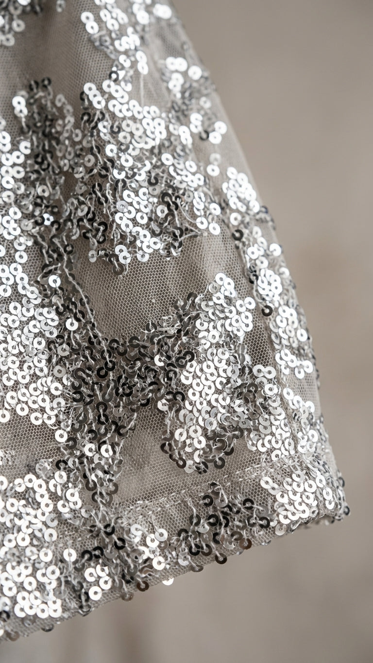 Ivory Muse Wedding Guest Sequin Skirt Set Ivory Skirt Set with Cropped silhouette and Textured texture, additional styling view for Wedding Guest, a gallery evening, Fall current summer selling first with a light late-summer/pre-fall accent: make it weara by floravincie