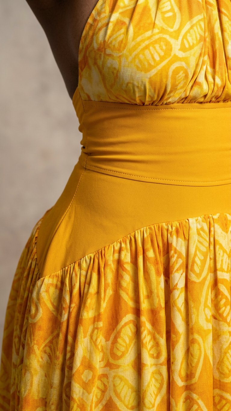 Butter Yellow Velvet Wedding Guest Abstract Print Maxi Dress Butter Yellow Maxi Dress with Flowing silhouette and Textured texture, additional styling view for Wedding Guest, an office-to-dinner transition, Fall current summer selling first with a light l by floravincie