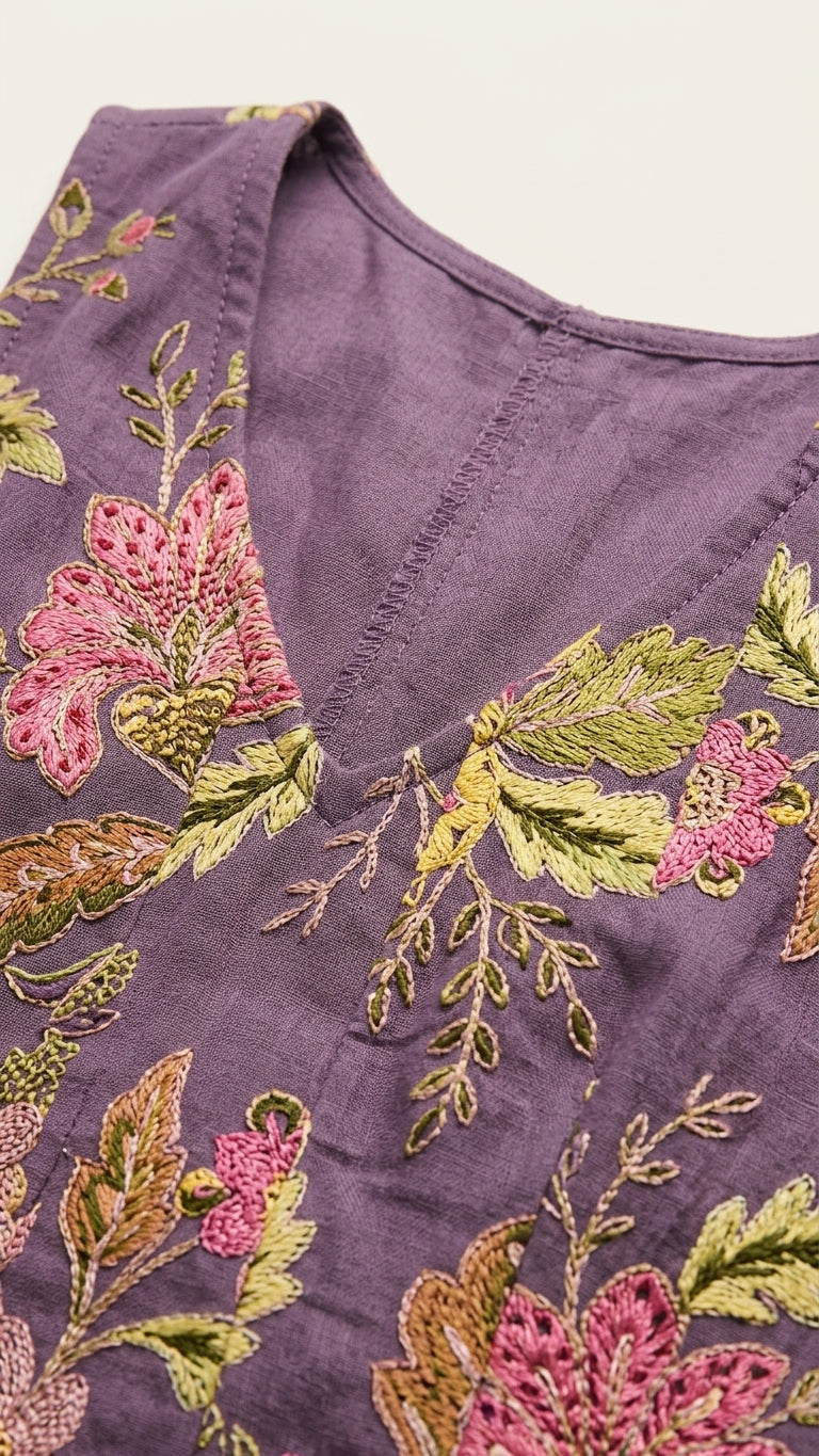 Lilac Reverie Resort Embroidered Romper Lilac Romper with Relaxed Fit silhouette and Textured texture, additional styling view for Resort Wear, a rooftop dinner in LA, US Coastal Glam by floravincie