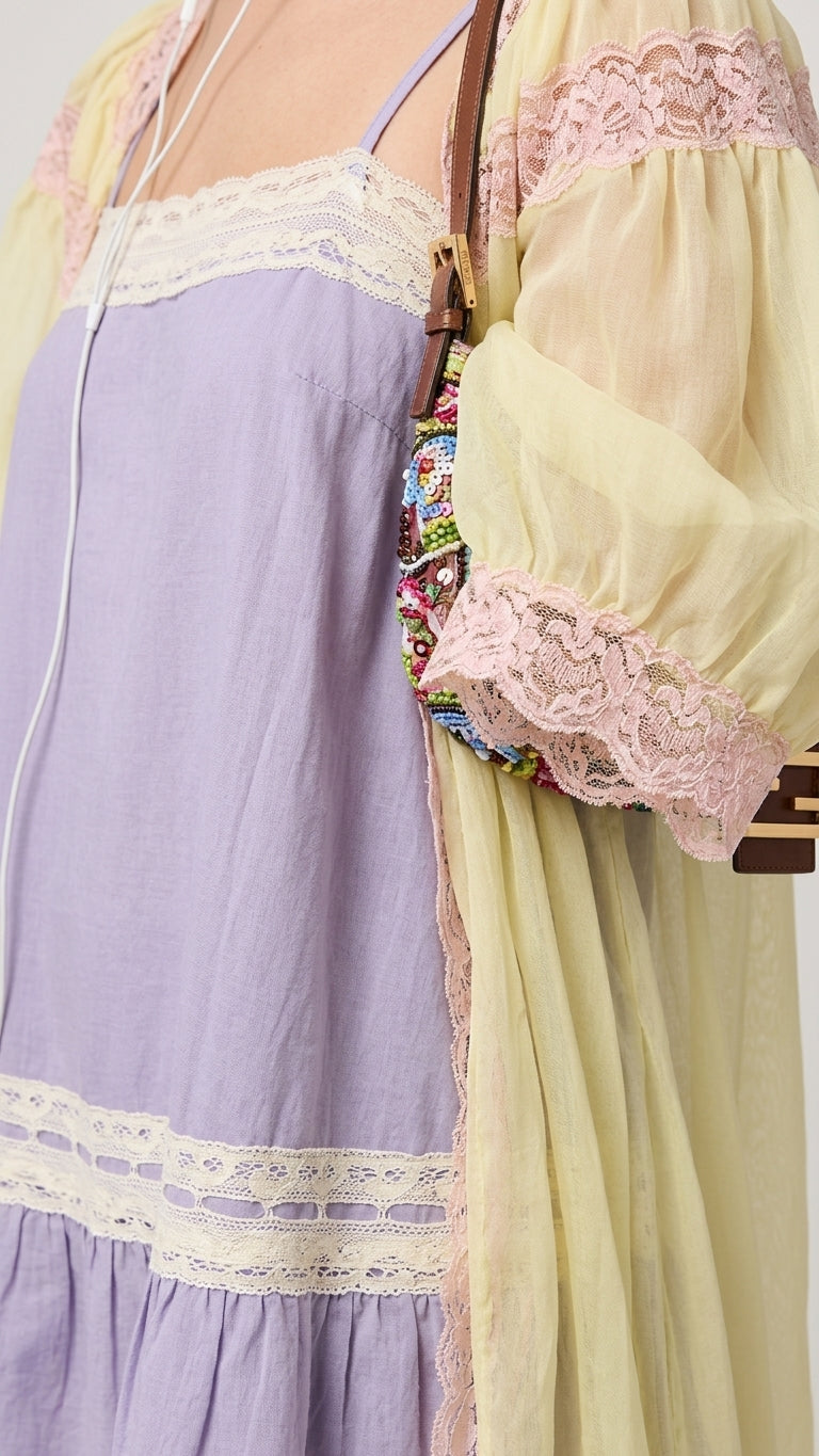 Lavender Allure Lace Maxi Dress Lavender Maxi Dress with Asymmetric silhouette and Textured texture, additional styling view for Vacation Evening, Sunset in Malibu, US Coastal Glam by floravincie