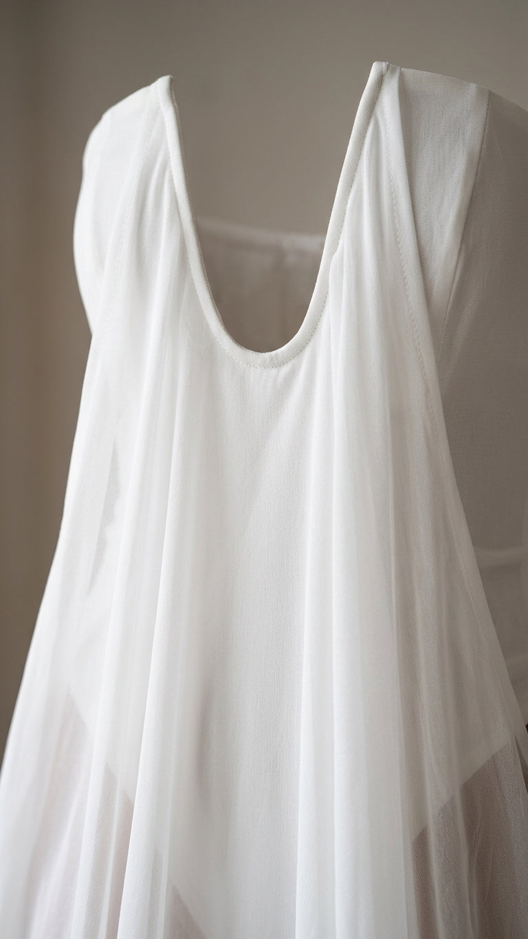 Ivory Solace Resort Sheer Maxi Dress Ivory Maxi Dress with Asymmetric silhouette and Textured texture, additional styling view for Resort Wear, Weekend in The Hamptons, US East / Hamptons Elite by floravincie