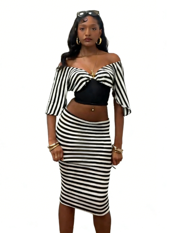 Striped off shoulder suit