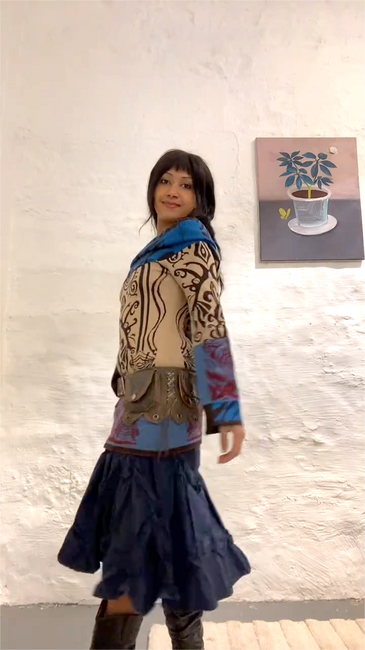 Bohemian-style printed off-shoulder top and ruffled skirt set