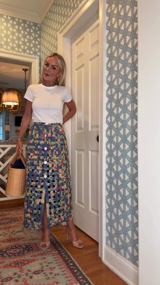 Button - Front Patchwork Midi Skirt