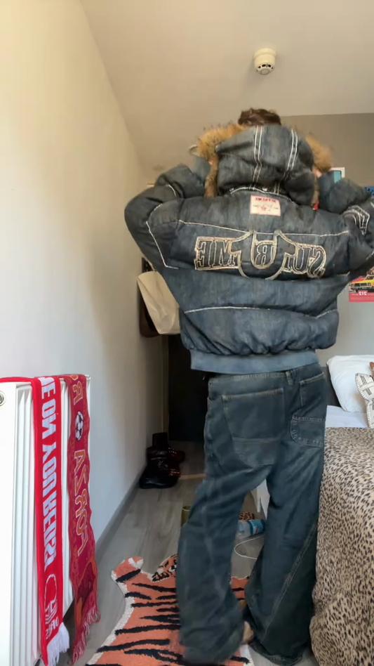 Dark washed denim down jacket