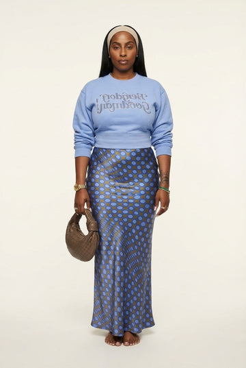 Women's Soft Ribbed Trim Cropped Sweatshirt Rhinestone Graphic Blue