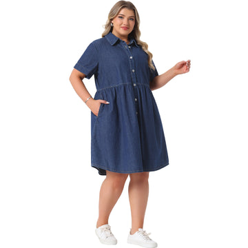 Stylish Denim Babydoll Pockets Dress
