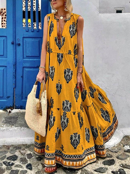 Bohemian Style Unique Pattern Print Maxi Dress