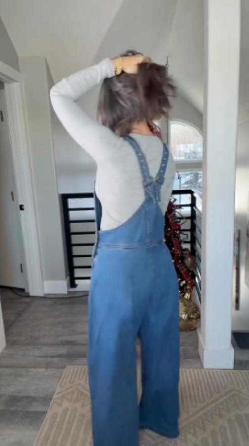 Washed denim wide-leg overalls
