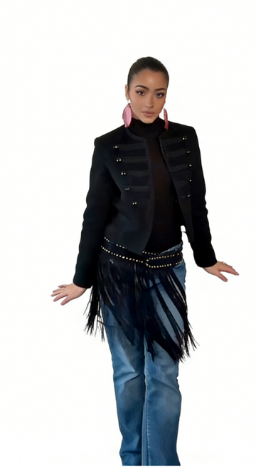 Black military-style short jacket