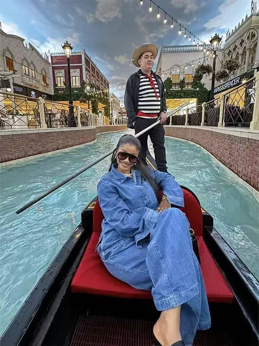 Asymmetrical denim suit