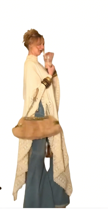 Beige turtleneck crochet shawl top