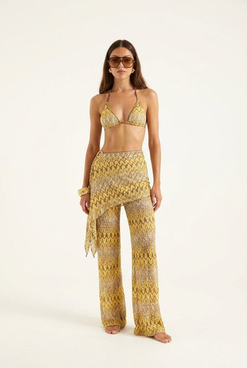 Women's Zigzag Crochet Knit Three Piece Beach Set High Waist Resort Wear