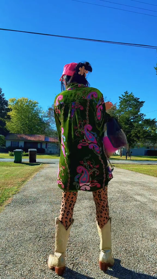 Green velvet paisley dress