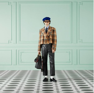 Plaid double breasted wool suit jacket