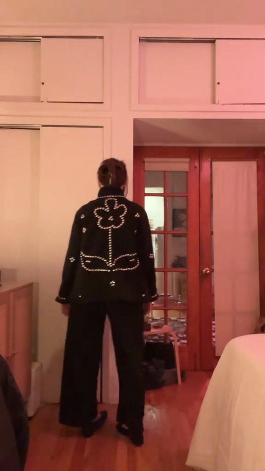 Black Stud-Embellished Oversized Jacket