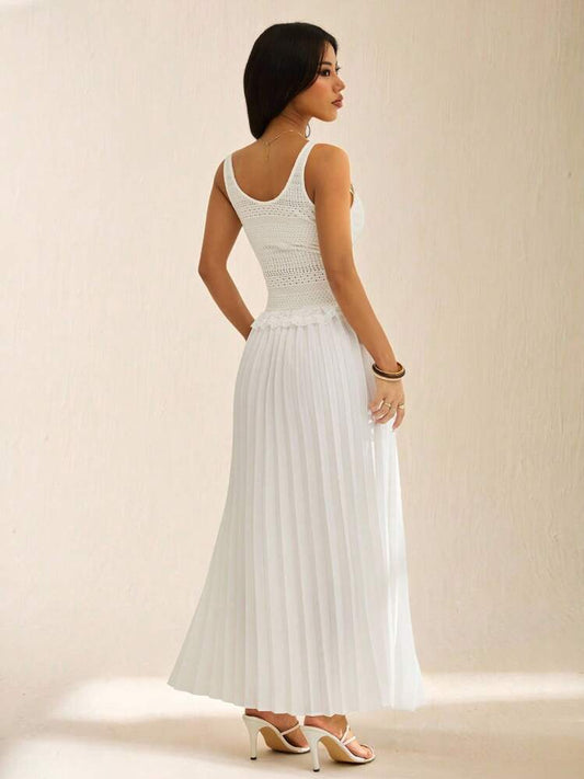 White Braided Pleated Maxi Skirt