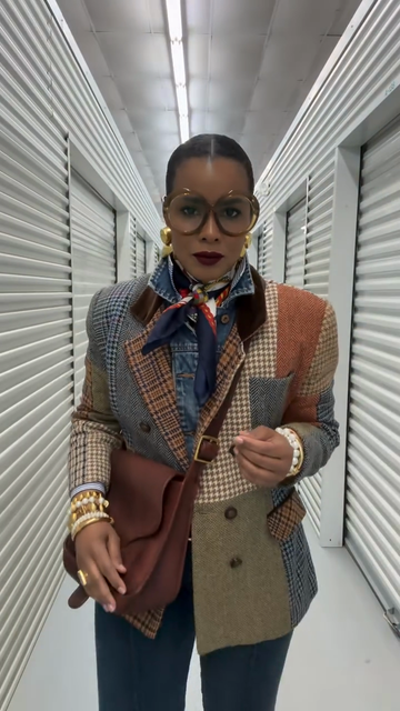 80s Plaid Patchwork Blazer Jacket