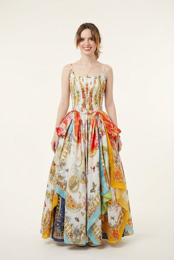 Women's Bohemian Silk-Touch Printed Maxi Dress With Smocked Bodice