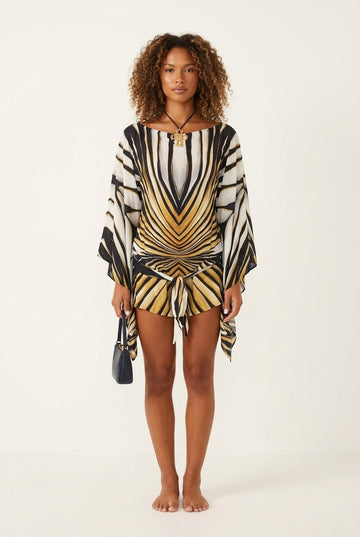 Women's Chiffon Abstract Print Blouse and Shorts Set, Relaxed Resort Vibe