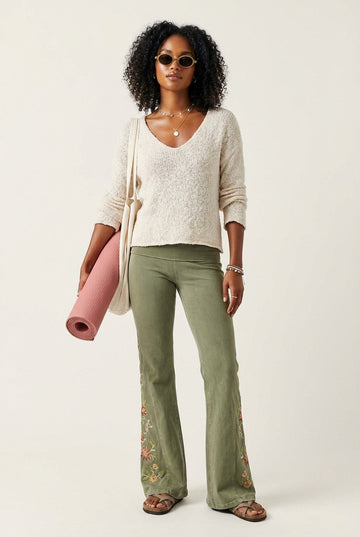 Women's Textured Knit Sweater V-Neck Relaxed Fit Casual Pullover