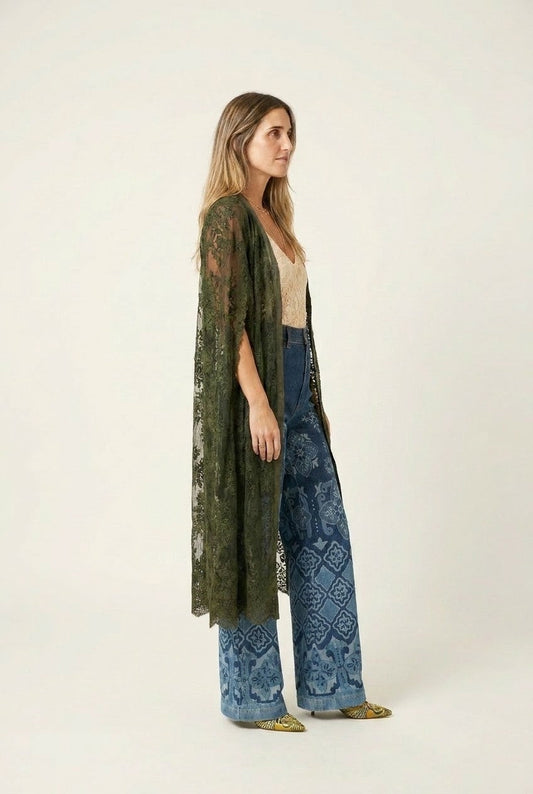 Women's Printed Denim Wide Leg Jeans High Waisted Boho Chic Style