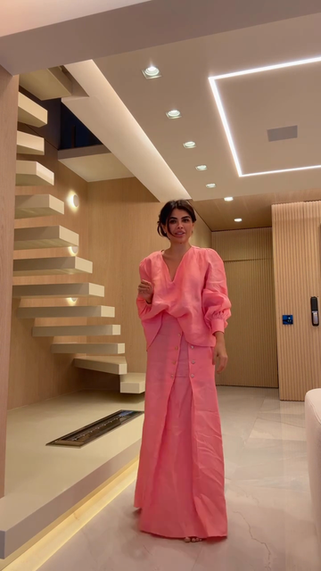 Pink two-piece suit