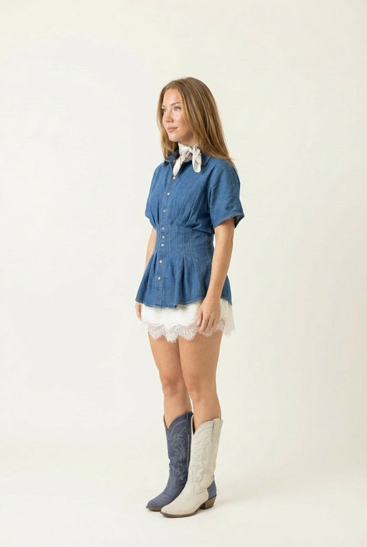 Denim Bloom Layered Two-Piece Set