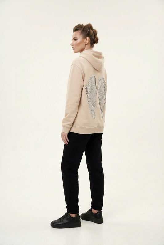 Women's Sequin Angel Wing Hoodie and Joggers Set Relaxed Streetwear