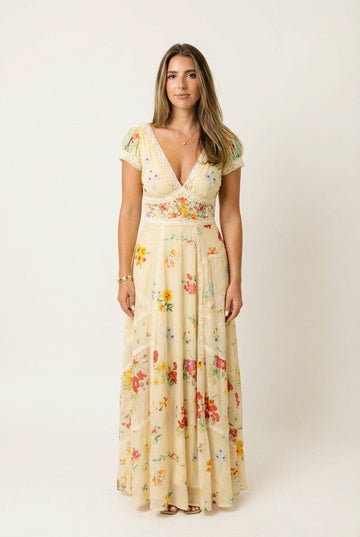 Floral Lace Trim Maxi Dress