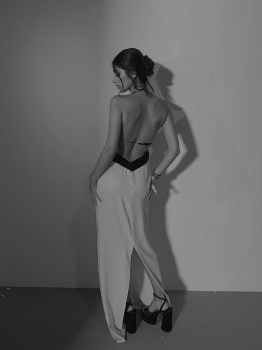 Two Tone Cutout Halter Gown