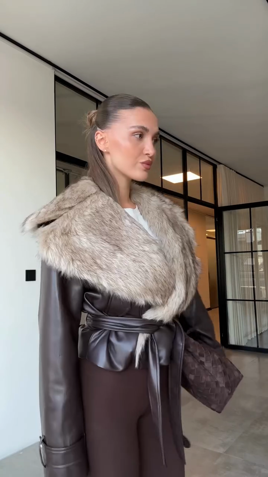 Fur Details Premium Leather Jacket