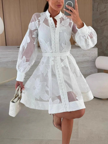 Elegant Floral Embroidered Lace Mini Dress