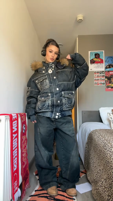 Dark washed denim down jacket