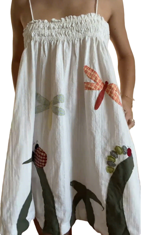 White Insect-Embroidered Cami Mini Dress