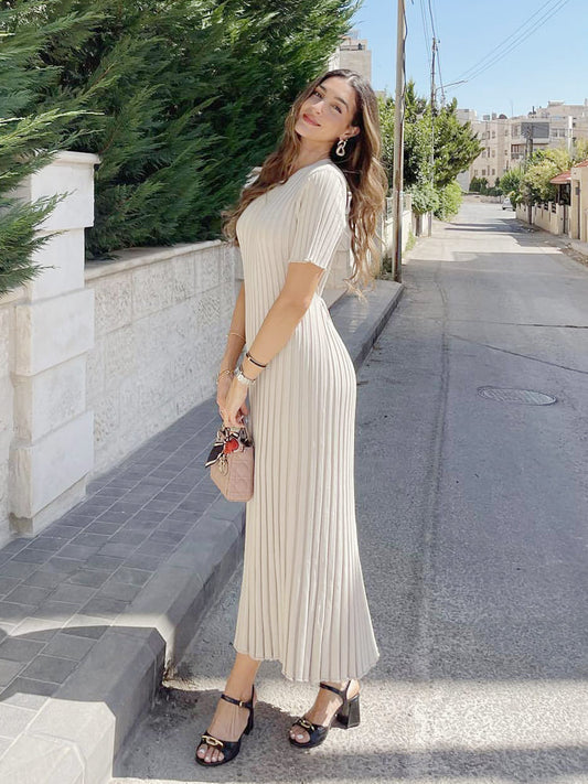 Casual Striped Crew Neck Knit Maxi Dress