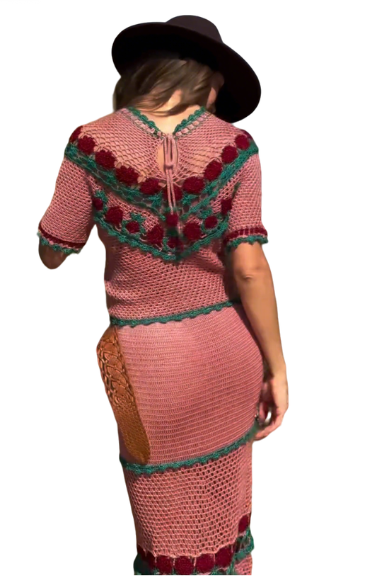 Pink Crochet Floral Trim Two-Piece Set