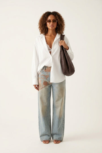 Vintage Boho Embroidered Wide-Leg Statement Jeans