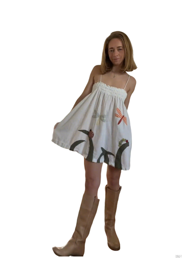 White Insect-Embroidered Cami Mini Dress