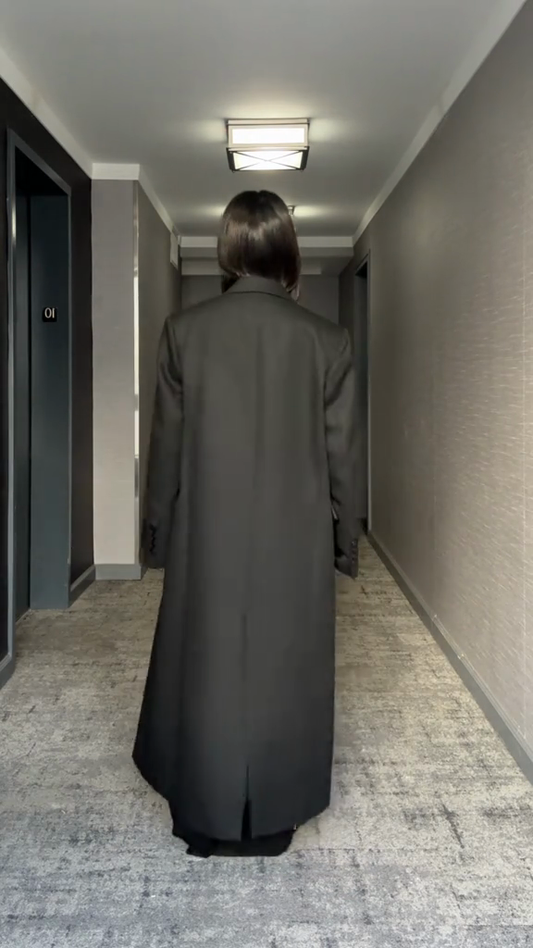 Black double-breasted maxi coat