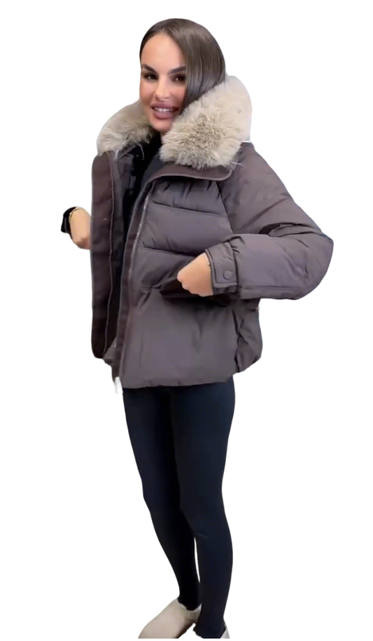 Puffer Jacket with Plush Fur Collar