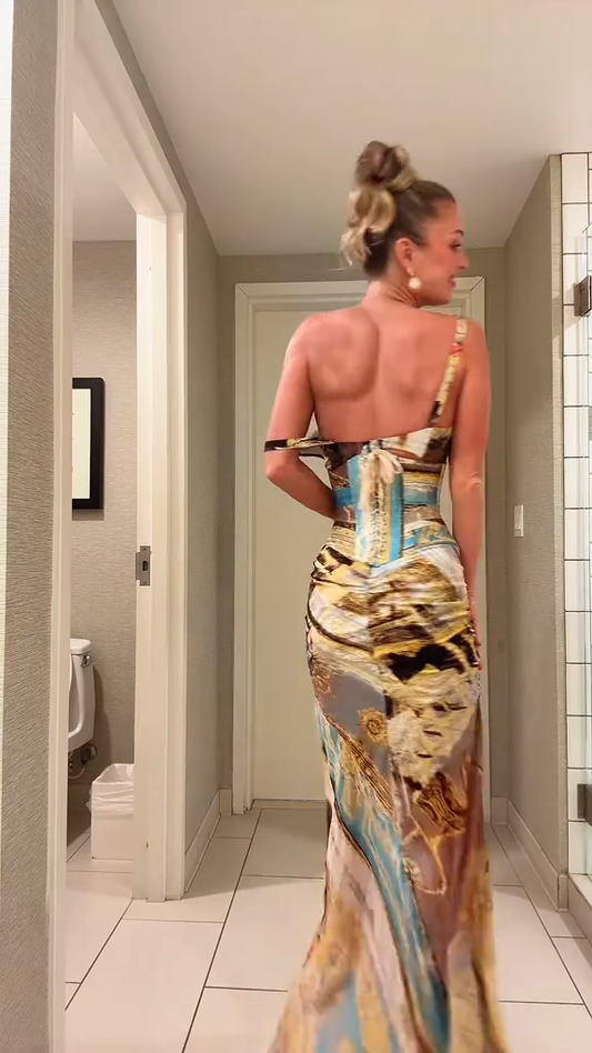 Artistic Print Of Shoulder Maxi Dress