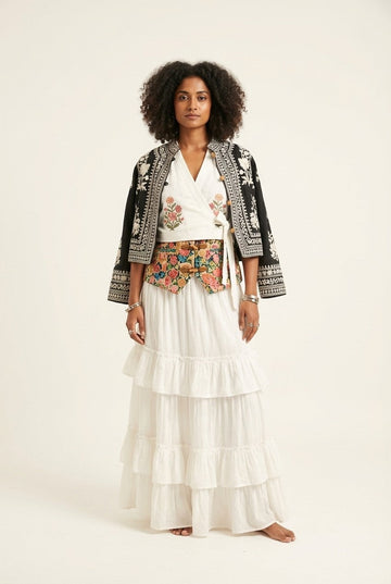Women's Bohemian Embroidered Cotton Cropped Jacket for Artisanal Resort Wear