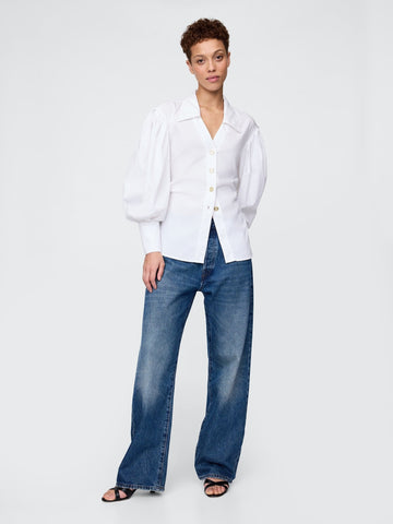 White Cropped Shirt with Bow Back Detail
