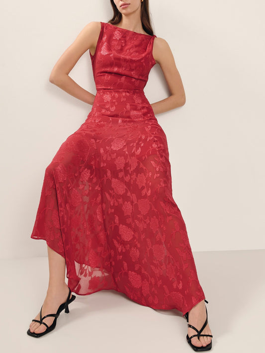 Asymmetric Cut Flared Midi Dress